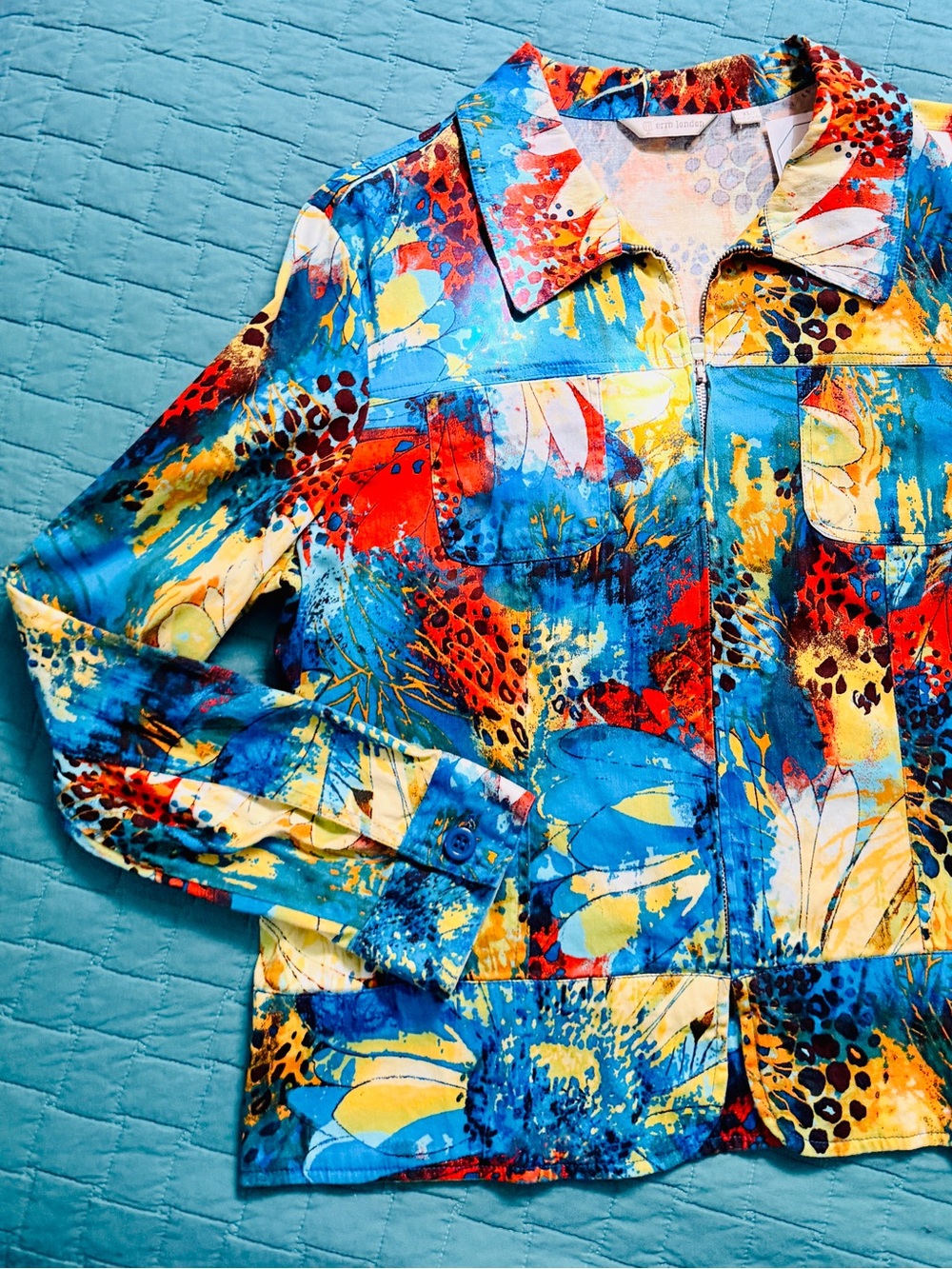 erin london Multicolor Abstract Floral / Animal Jacket in Blue, Red, Yellow
